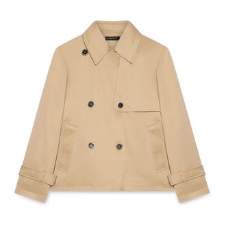 Fiorella Rubino Jassen, Dames, Beige, 2Xl, Katoen, Korte double-breasted trenchcoat