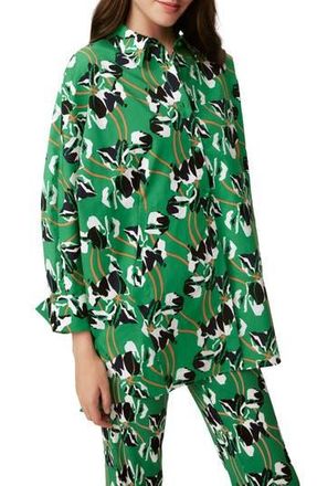 Diane Von F&uuml;rstenberg Caleb Floral Stretch Cotton Button-Up Shirt in Improv Iris Green Lg at Nordstrom Rack, Size Xx-Small