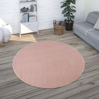 Paco Home Paco Home - Alfombra Sal&oacute;n Color Liso Discreta Moderna Pelo Corto Varios Colores Y Tama&ntilde;os &Oslash; 200 Cm Redon, Rosa