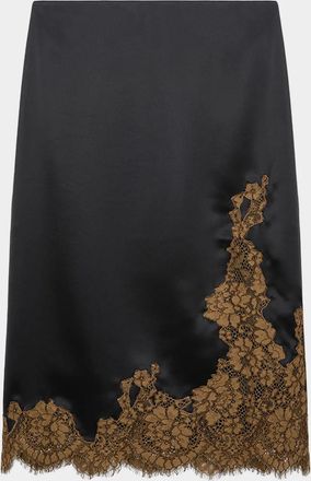 Dorothee Schumacher Shiny Statement Lace-Trim Satin Midi Skirt