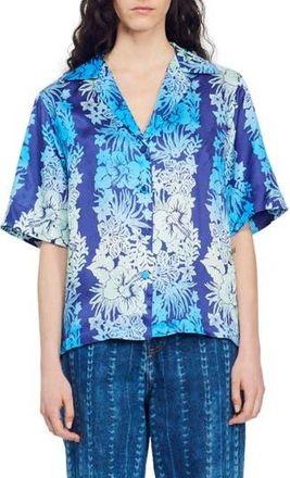 Sandro Papeete Print Camp Shirt in Bleu at Nordstrom Rack, Size 1 (Fits Like 2-4 Us)