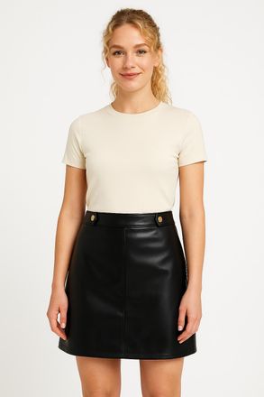 Only Lederimitatrock ONLY ONLISABEL HW FAUX LEATHER SKIRT PNT, Damen, Gr. L (40), schwarz, Obermaterial: 100% Polyester, unifarben, regular fit kurz, R&ouml;cke