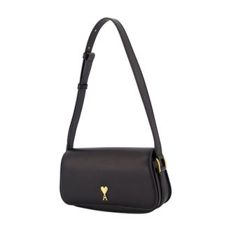 Ami Womens Paris Shoulder Bag - Ami Leather Black Calfskin Shoulder-Hobo-Bags