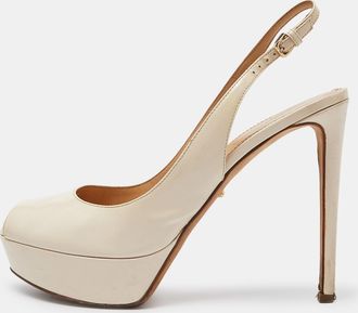 Sergio Rossi Cream Patent Leather Slingback Platform Pumps