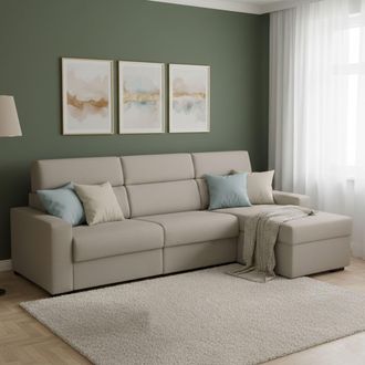 Dmora Sof&aacute; Cama Con Chaise Longue Celleno, Desenfundable, Con Almacenaje Made In Italy, Hidr&oacute;fugo Multiposici&oacute;n, 280x160 Cm Gris Topo
