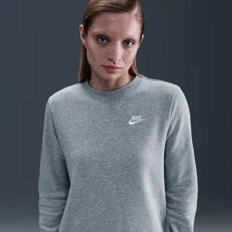 Nike Womens Nike Sportswear Club Fleece Crew-Neck Sweatshirt in Grey | DQ5473-063
