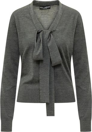 Dolce & Gabbana Maglia SC V C/Fiocco - Dames - V-hals truien - Grijs - M - Truien & Vesten