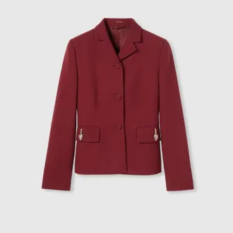 Gucci Cr&ecirc;pe Wool Silk Jacket With Tiger, Bordeaux, Ready-to-wear