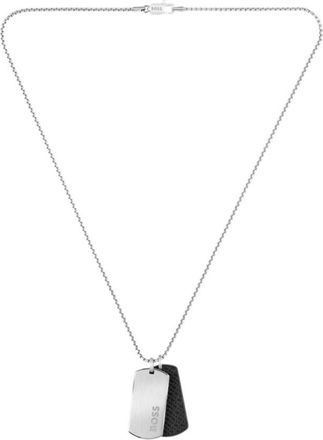 BOSS Silver-tone necklace with double-tag pendant