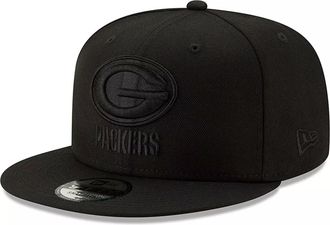 New Era NFL 9FIFTY Black On Black Adjustable Snapback Hat Cap One Size Fits All, Green Bay Packers, One size