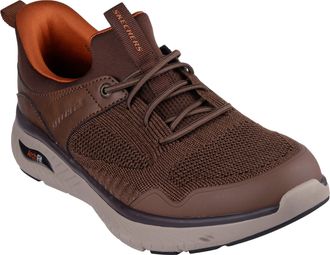 Skechers Mens Arch Fit Crosser Emeric Slip-On Sneakers, Brown Knit/Synthetic, 7.5 UK