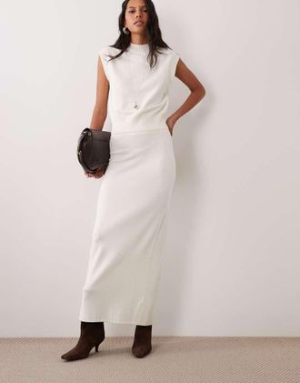 4th & Reckless gonna maxi coordinata in maglia a coste color crema-Bianco