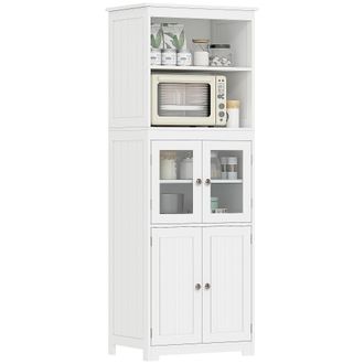 HOMCOM Mueble De Cocina/aparador/mueble De Almacenamiento Con 2 Nichos, 2 Armarios Con 4 Puertas (2 De Cristal), Estante Ajustable - Dimensiones: 60 Cm De An