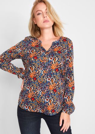 Bonprix Tunikashirt BONPRIX, Damen, Gr. 44/46 (L), orange (mattorange floral), Web, Obermaterial: 100% Baumwolle, bedruckt, A-Linie normal, V-Ausschnitt, elas