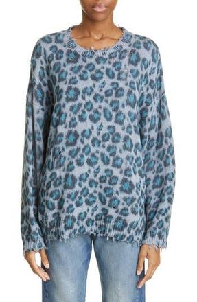 R13 Distressed Leopard Oversize Cotton Sweater in Blue Leopard at Nordstrom Rack, Size X-Small