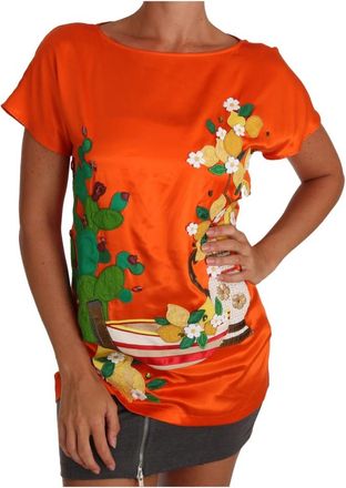 Dolce & Gabbana Top met citroenprint - Dames - Blouses - Oranje - XS - Overhemden