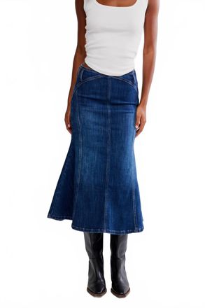 Free People Zia Midi Denim Skirt In Bad Habits