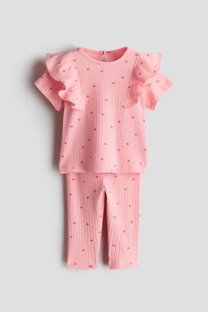 H&M 2-piece Printed Cotton Set in Light Pink/hearts at Nordstrom, Size 12M