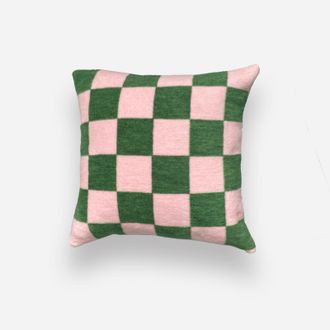 OEM Almohada Rosa Y Verde De Ajedrez