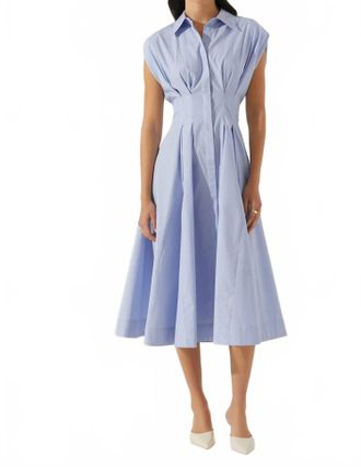 Astr Beckett Tapered Waist Pleated Midi Dress In Blue