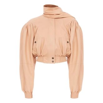 Chlo&eacute; Cropped leren jack met sjaaldetail - Dames - Zomerjassen - Roze - S - Leer - Jassen