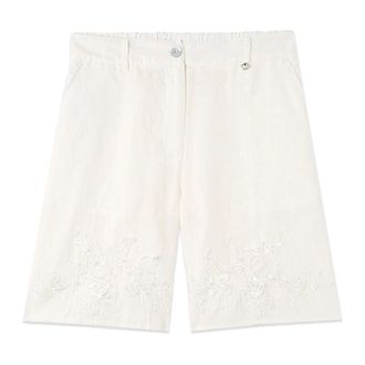 Oltre Korte Broeken, Dames, Wit, L, Linnen, Linnen Bermuda Shorts met Kant