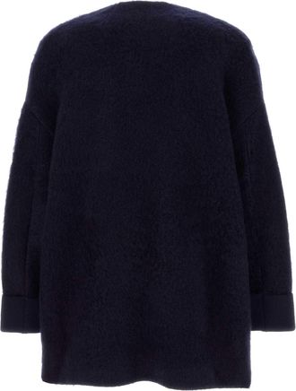 Bottega Veneta Mens Stretch Wool Blend Cardigan Navy Mohair Nylon