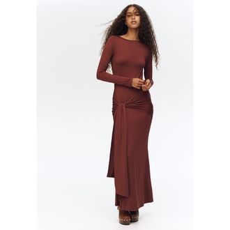 H&M Tie-detail Jersey Dress in Rust Brown at Nordstrom, Size X-Small