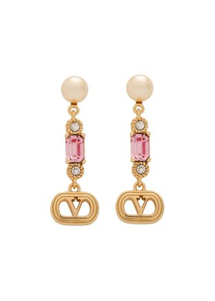 Valentino Garavani Ovalette Vlogo Swarovski Embellished Drop Earrings - Gold - One Size