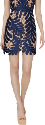 Milly Osianna Strapless Leaf Lace Mini Dress In Navy