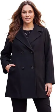Jessica London A Line Wool Peacoat in Black at Nordstrom, Size 14