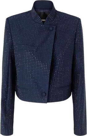 Pinko Cropped Blazer met Tonaal Strass - Dames - Blazers - Blauw - L - Leer - Jassen