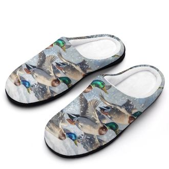 Generic Beauty Mallard Ducks Womens Slippers Warm House Slippers Indoor House Shoes with Anti-Skid Rubber Sole