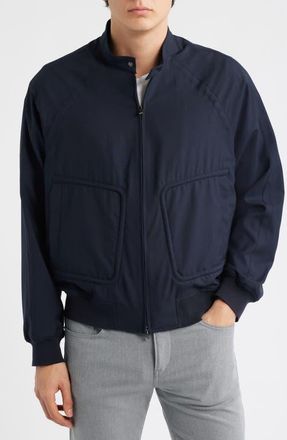 Emporio Armani Virgin Wool Zip Bomber Jacket in Solid Blue Navy at Nordstrom, Size 40 Us