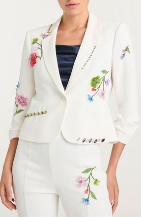 Cinq &agrave; Sept Khloe Le Petit Embellished Floral Vine Blazer in Ivory/Multi at Nordstrom, Size 14