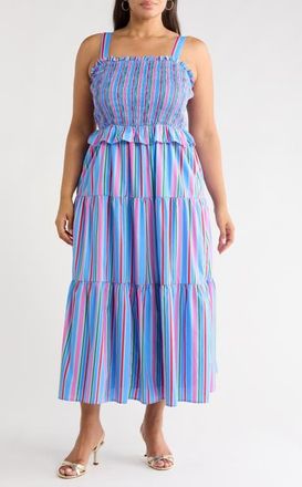 Sugarlips Jaimie Stripe Smocked Sleeveless Maxi Dress in Pink-Blue-Grn at Nordstrom, Size 1X