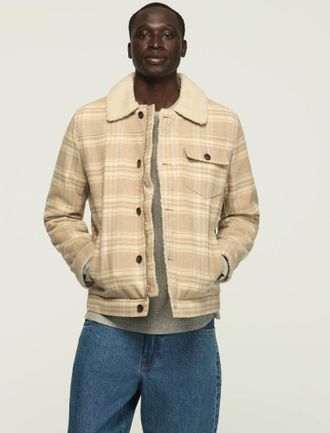 Lucky Brand Mens Sherpa Lined Plaid Jacket