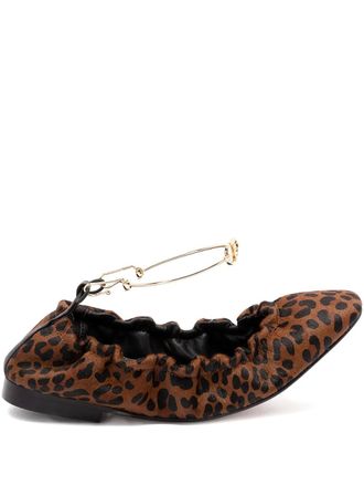Twin-Set leopard-print chain-embellished ballet flats - Brown