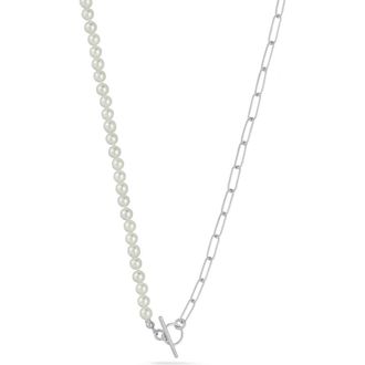 Sphera Milano Cultured Pearl & Paper Clip Chain Toggle Necklace in Silver at Nordstrom Rack