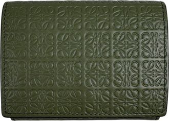 Loewe Repeat Green Khaki Leather Wallet (Tri-Fold) (Pre-Owned)