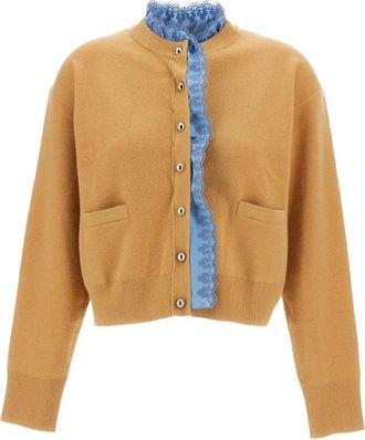 Paco Rabanne Fijngebreide cardigan van wol en kasjmier - Dames - Vesten - Beige - M - Wol - Truien & Vesten