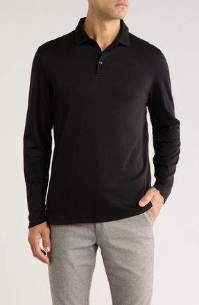 Robert Barakett Georgia Long Sleeve Pima Cotton Polo in Black at Nordstrom, Size Xx-Large