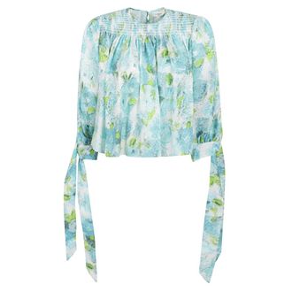 Chlo&eacute; Overhemden, Dames, Veelkleurig, S, Geplooide Crop Top van Zijde Jacquard