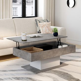 IDMarket Mesa De Centro Rectangular Elevable Eden En Hormig&oacute;n Y Efecto Blanco