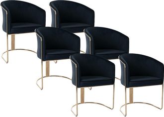 Vente-Unique Juego de 6 sillas con brazos de terciopelo y metal - Negro y dorado - JOSETHE de Pascal MORABITO