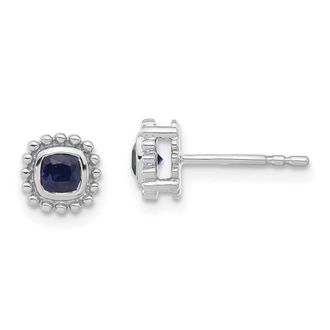 Diamond2Deal 14k White Gold Cushion Sapphire Stud Earrings