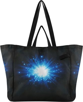Generic Star Space Blue pattern Reusable Canvas Tote Bag, Heavy Duty Grocery Shopping Bag with Double Handles Hard Bottom Large Capacity Work Groceries Travel