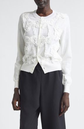 Comme Des Gar&ccedil;ons Ribbon Ruffle Wool Cardigan in White at Nordstrom, Size X-Small