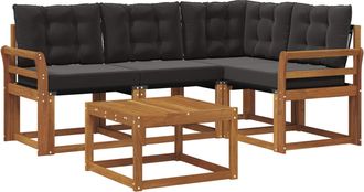 vidaXL Conjunto De Sof&aacute;s De Exterior 5 Uds. Natural Y Negro Vidaxl