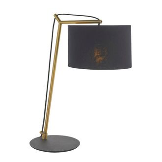 Loops Brass Plated Angular Table Lamp Light - Black Base & Cotton Shade - Desk Light